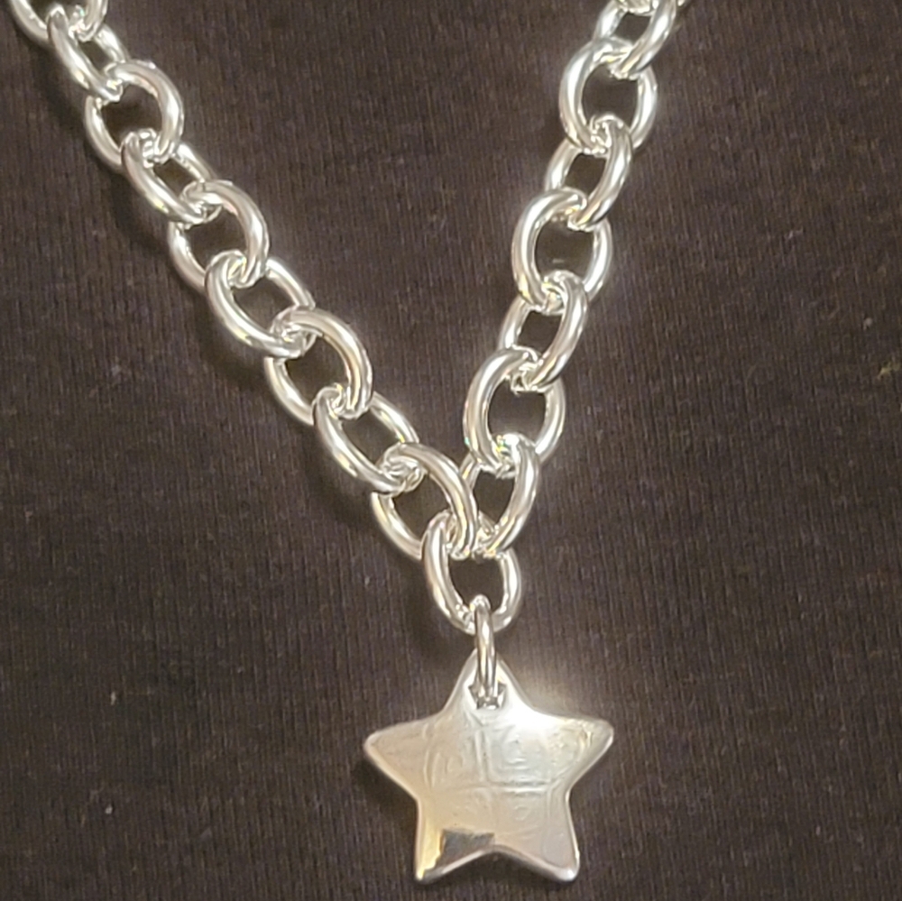 🩵New 18" Rolo Link Tiffany Style Star Pendant Chain Necklace Jewelry🩵